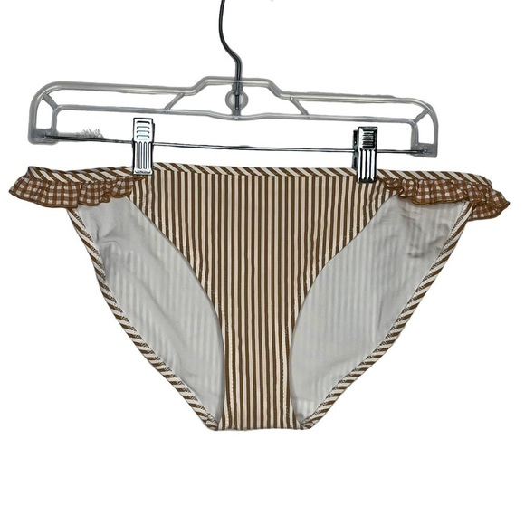 AERIE NWOT Bikini Botton Side Ruffle Striped Swimsuit - Picture 1 of 7